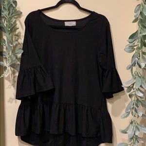 Black 3/4 bell sleeve peplum top